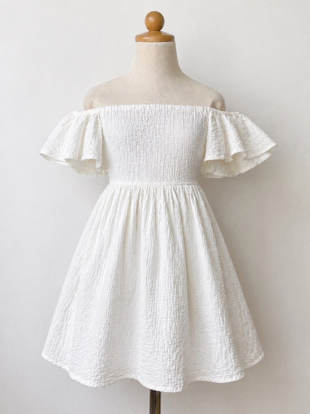 Girls White Off-Shoulder Dress Mi Ami Boho Summer Ruffle Sleeve Casual
